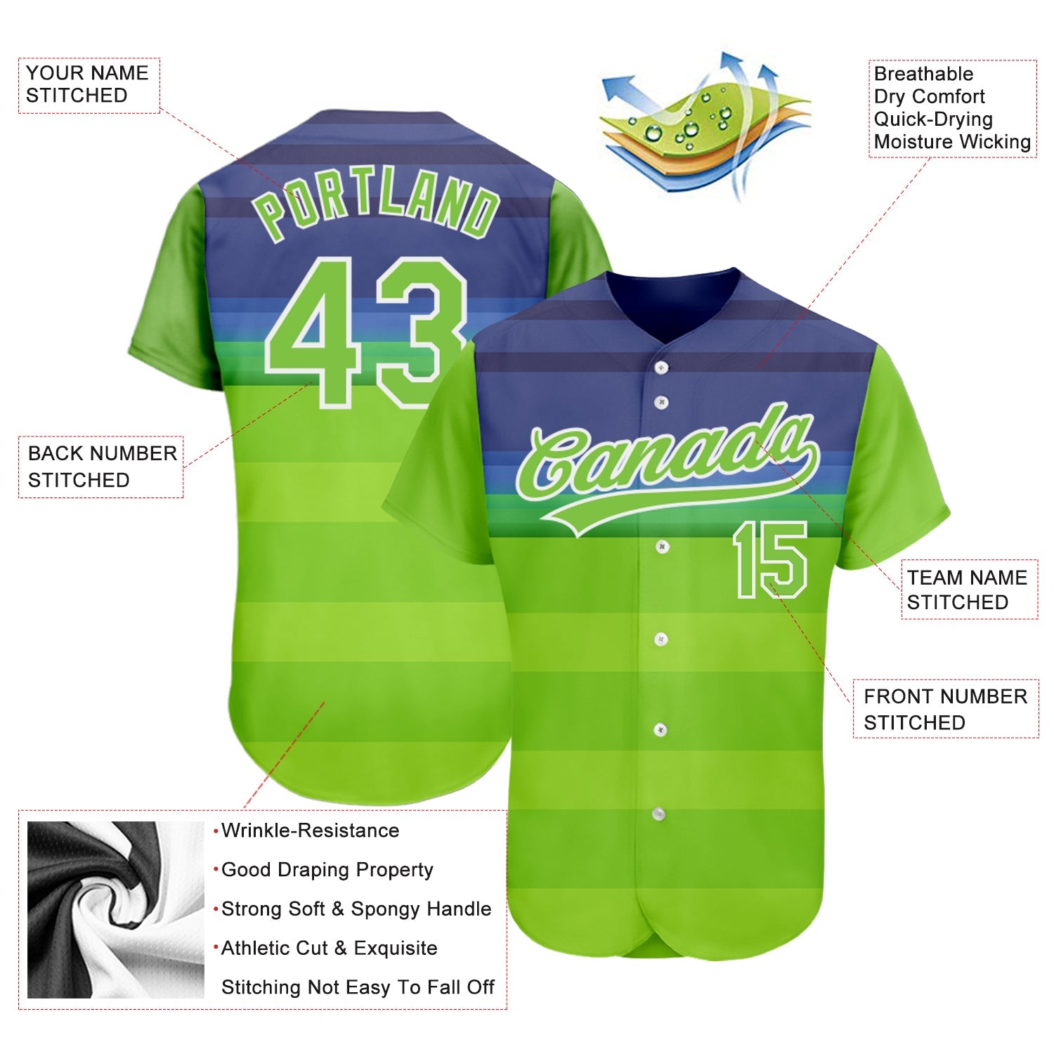 Custom Neon Green Neon Green-Royal 3D Pattern Design Authentic Baseball Jersey view 3