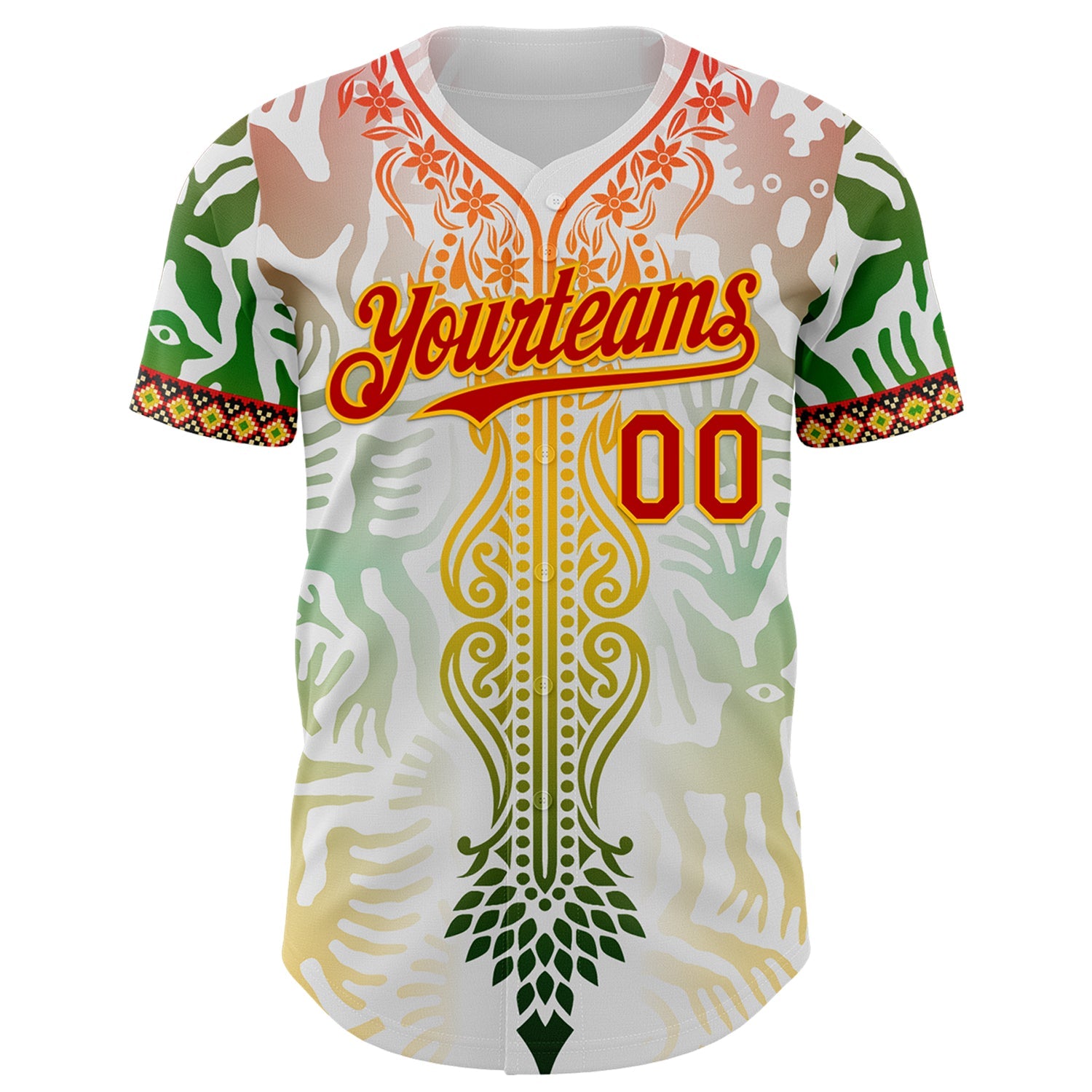 Custom White Red Green-Gold Black History Month Africa Tribal Authentic Baseball Jersey view 2