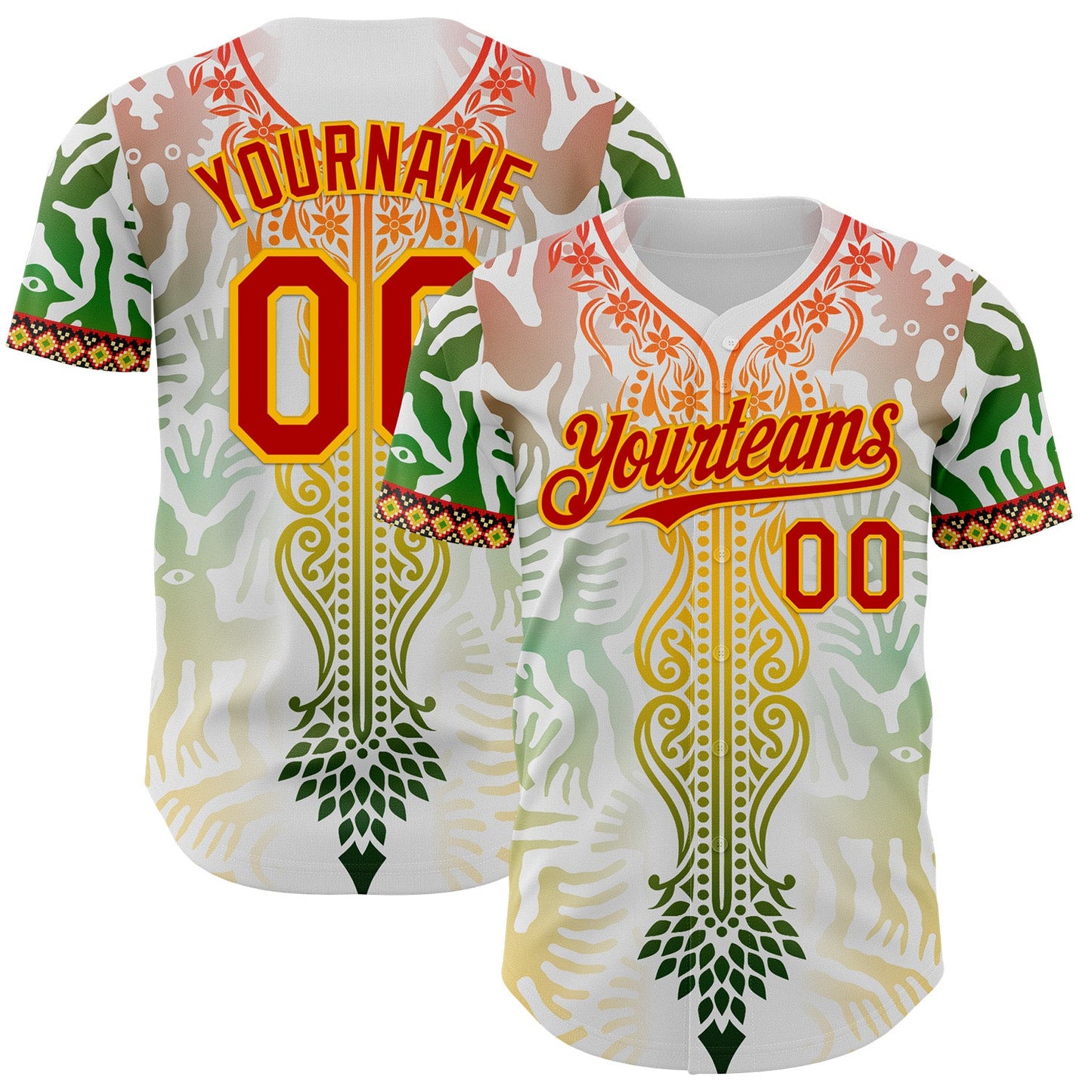 Custom White Red Green-Gold Black History Month Africa Tribal Authentic Baseball Jersey - Main View