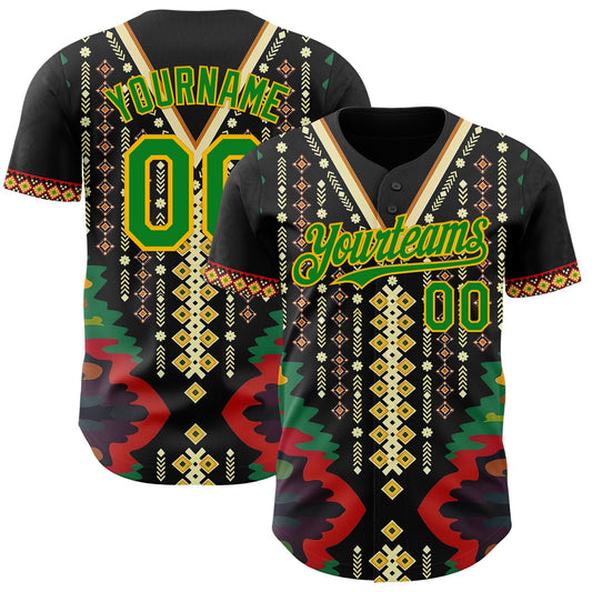 Custom Black Grass Green Red-Gold Black History Month Africa Tribal Authentic Baseball Jersey - Main View