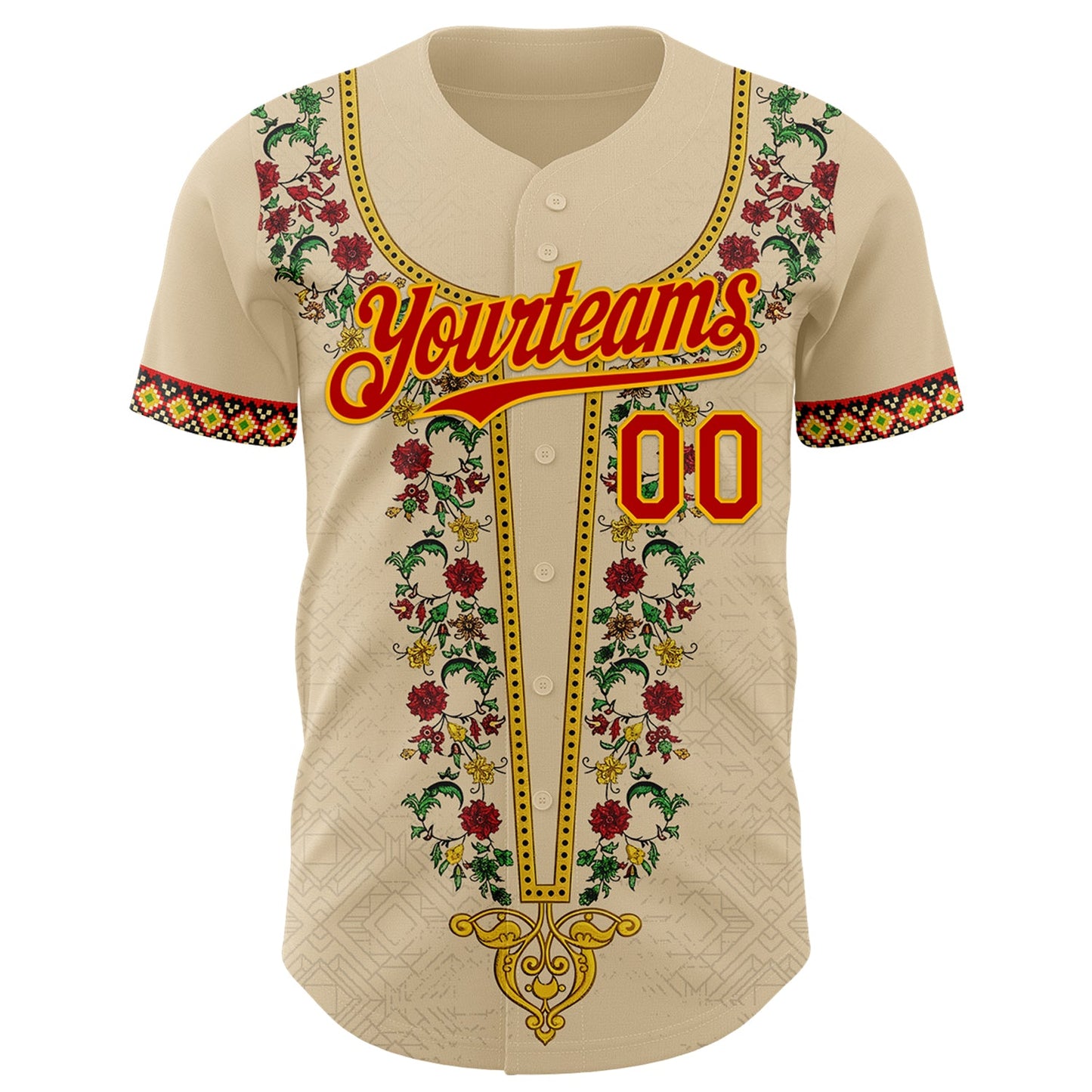 Custom City Cream Red Gold-Green Black History Month Africa Tribal Authentic Baseball Jersey view 2
