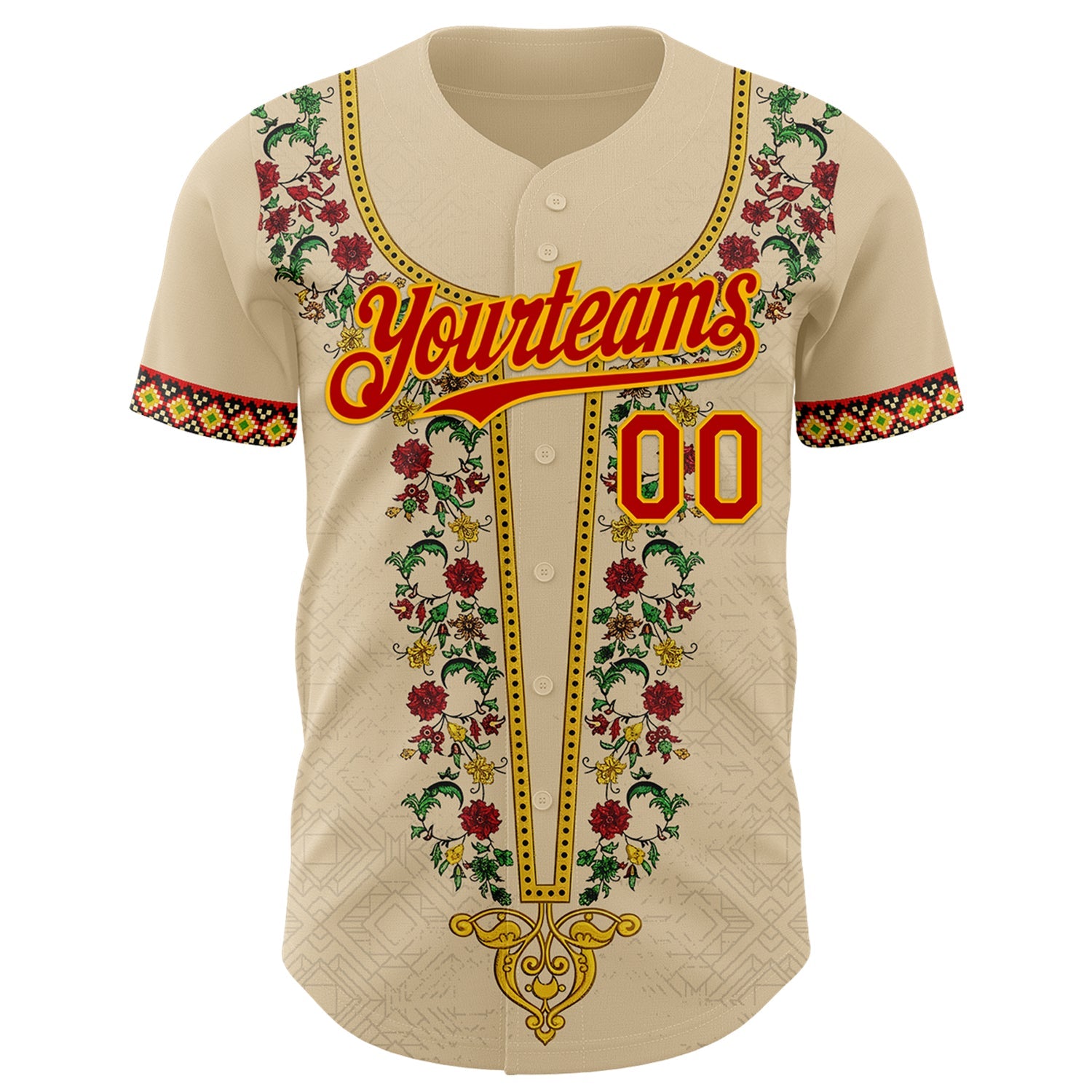 Custom City Cream Red Gold-Green Black History Month Africa Tribal Authentic Baseball Jersey view 2