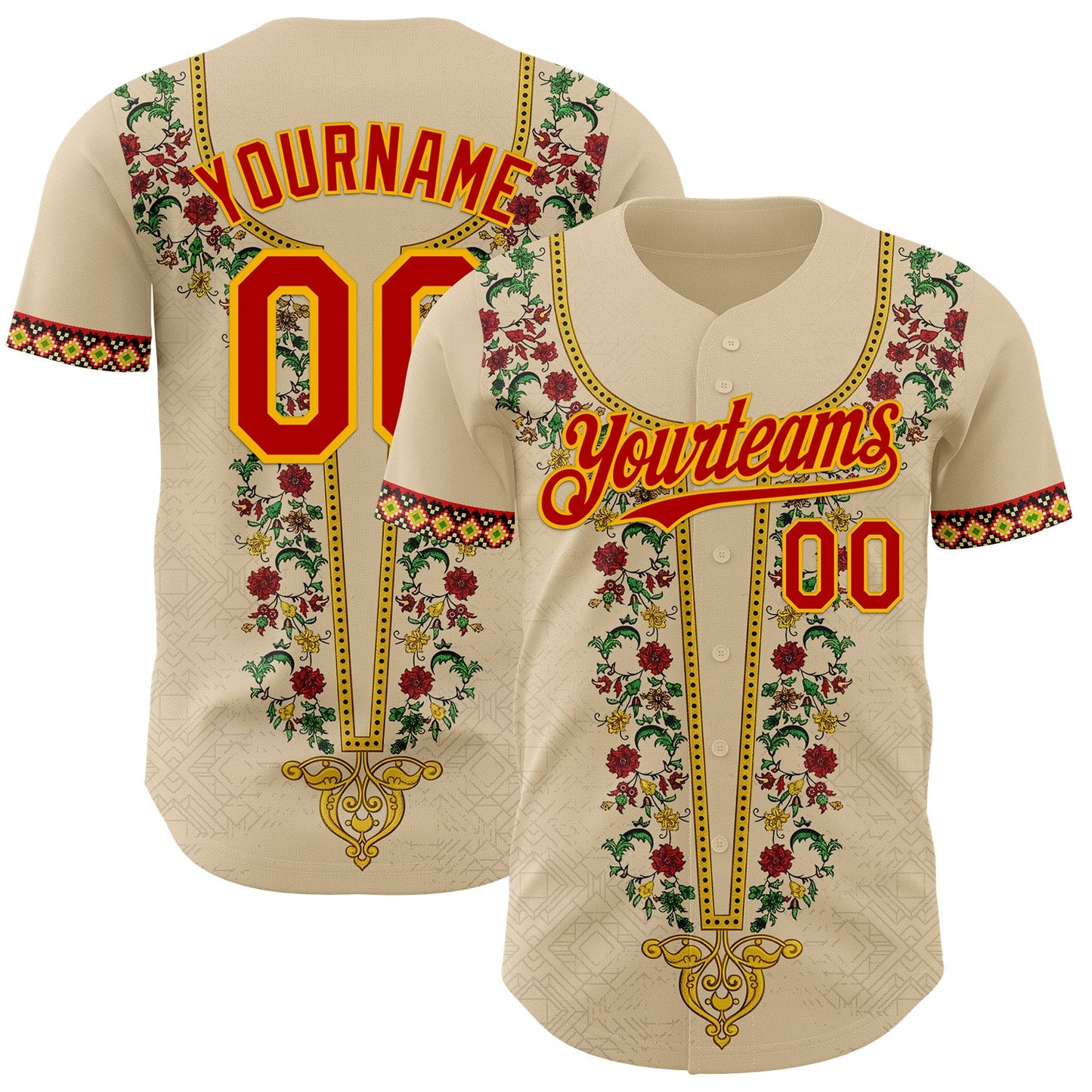Custom City Cream Red Gold-Green Black History Month Africa Tribal Authentic Baseball Jersey - Main View