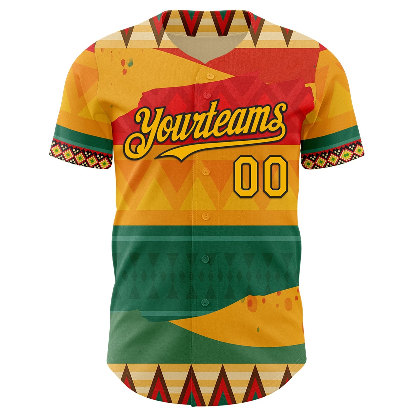 Custom Yellow Gold Red Green-Black Black History Month Africa Tribal Authentic Baseball Jersey view 2