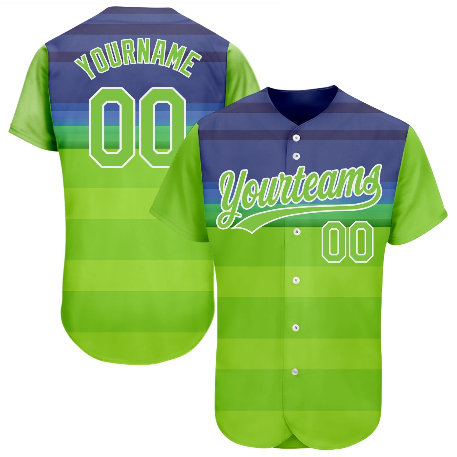 Custom Neon Green Neon Green-Royal 3D Pattern Design Authentic Baseball Jersey - Main View