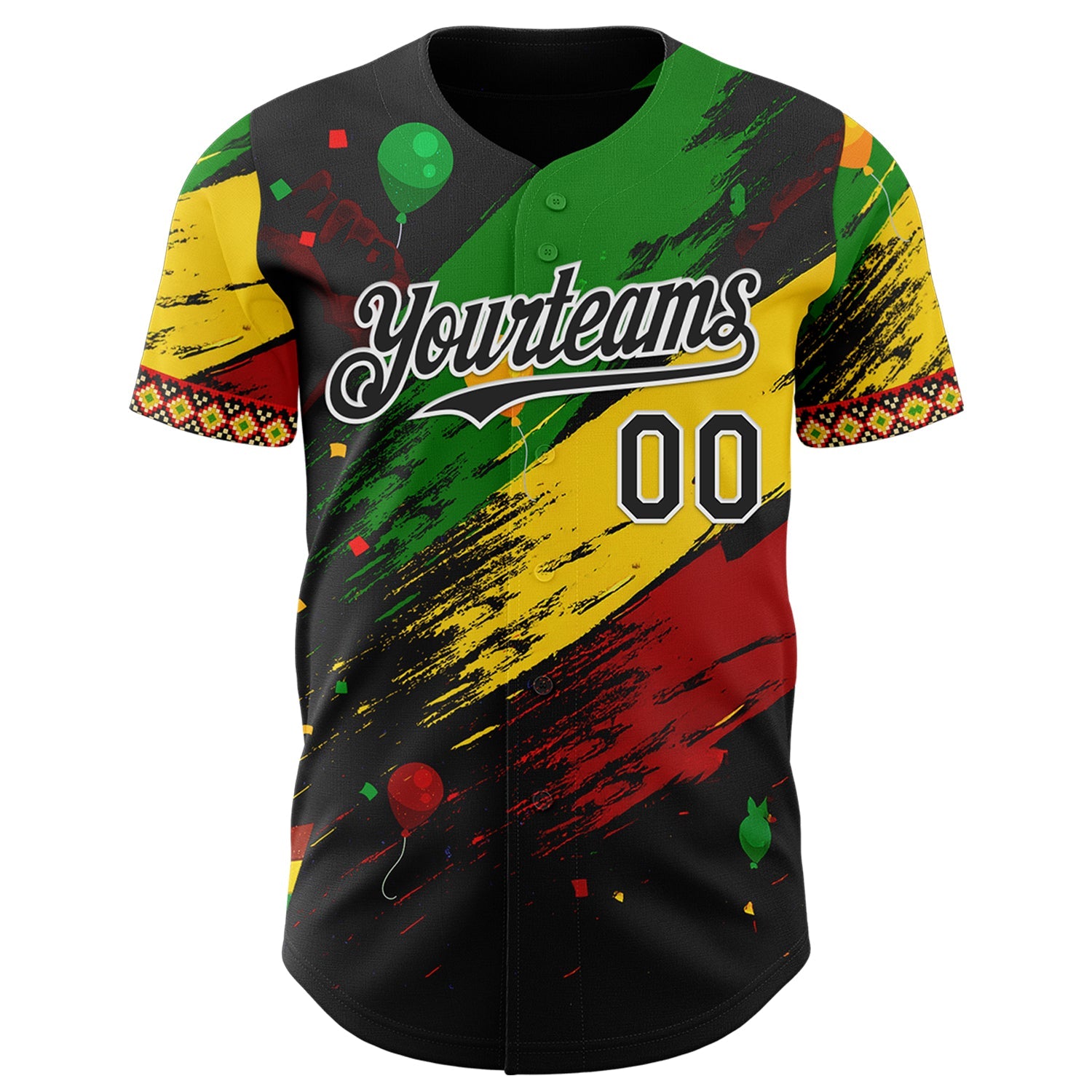 Custom Black Green Yellow Red-White Black History Month Africa Tribal Authentic Baseball Jersey view 2