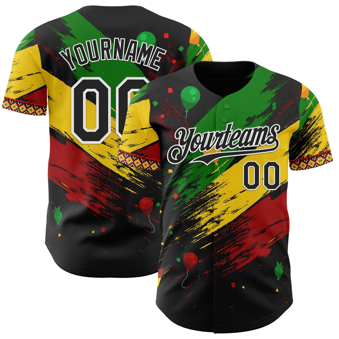 Custom Black Green Yellow Red-White Black History Month Africa Tribal Authentic Baseball Jersey - Main View