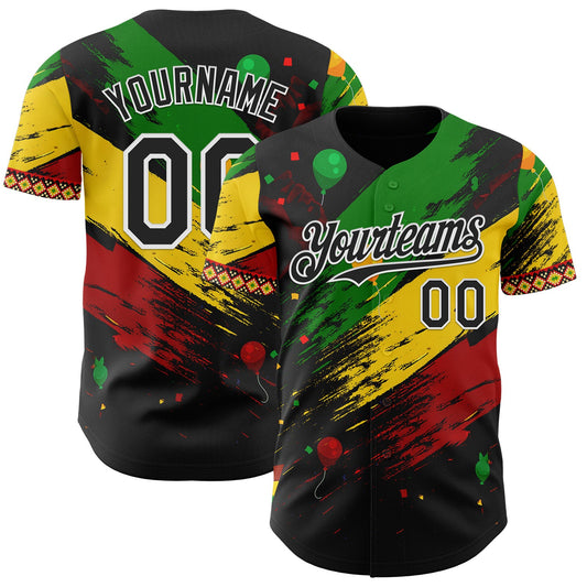 Custom Black Green Yellow Red-White Black History Month Africa Tribal Authentic Baseball Jersey - Main View