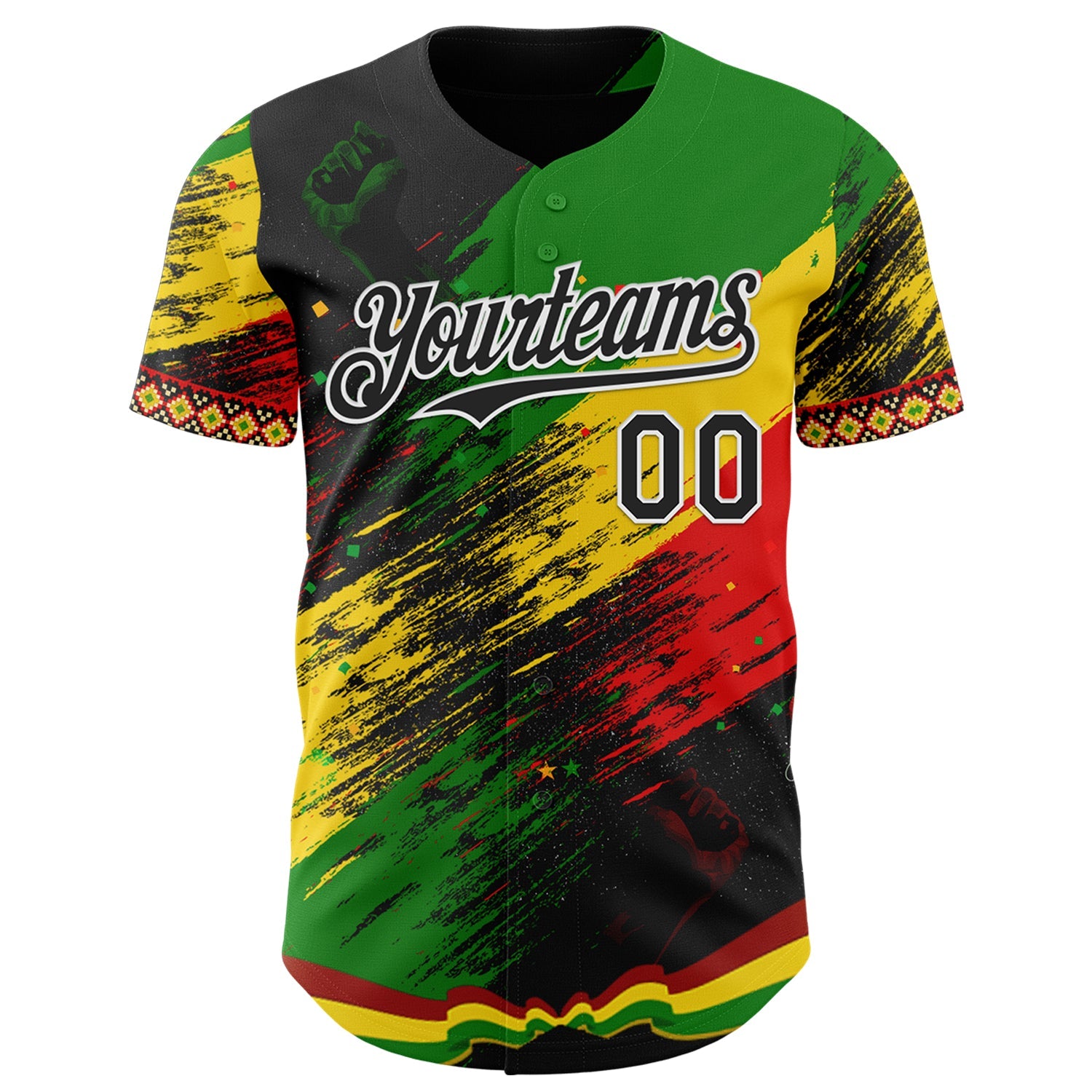 Custom Black Green Yellow Red-White Black History Month Africa Tribal Authentic Baseball Jersey view 2