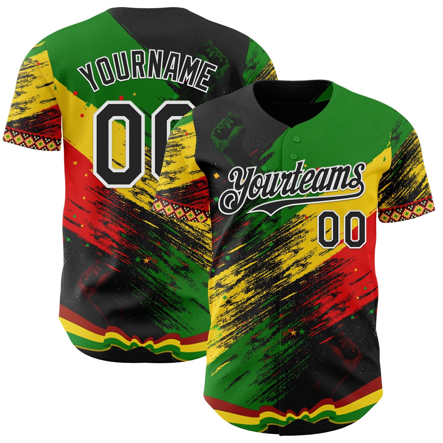 Custom Black Green Yellow Red-White Black History Month Africa Tribal Authentic Baseball Jersey - Main View