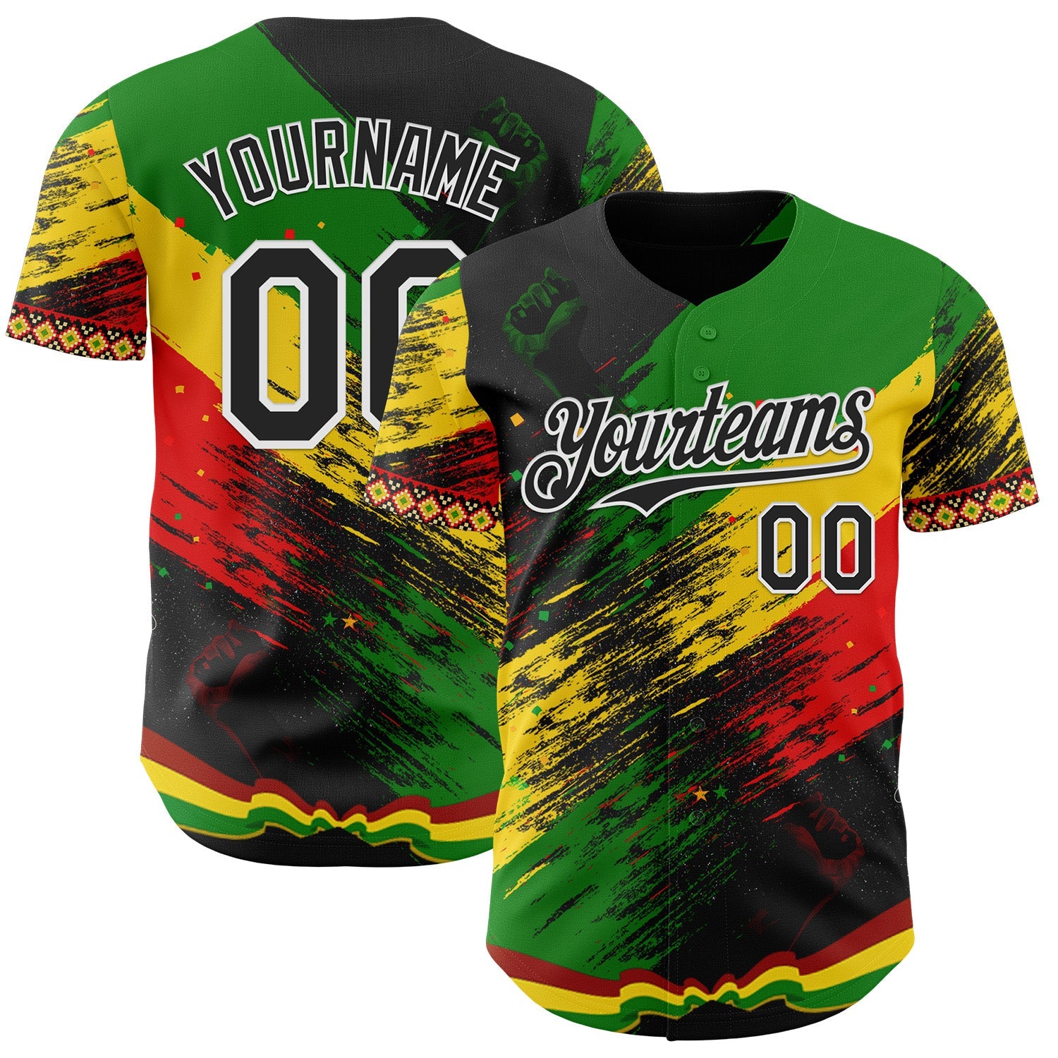 Custom Black Green Yellow Red-White Black History Month Africa Tribal Authentic Baseball Jersey - Main View