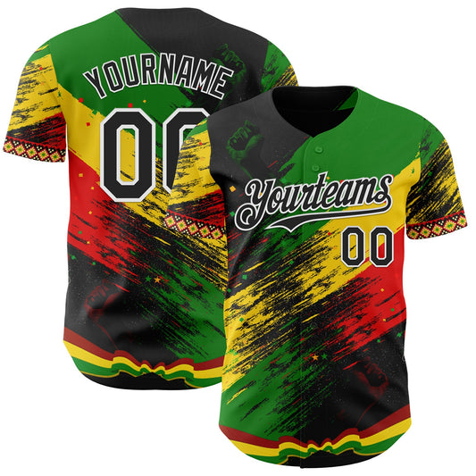 Custom Black Green Yellow Red-White Black History Month Africa Tribal Authentic Baseball Jersey - Main View