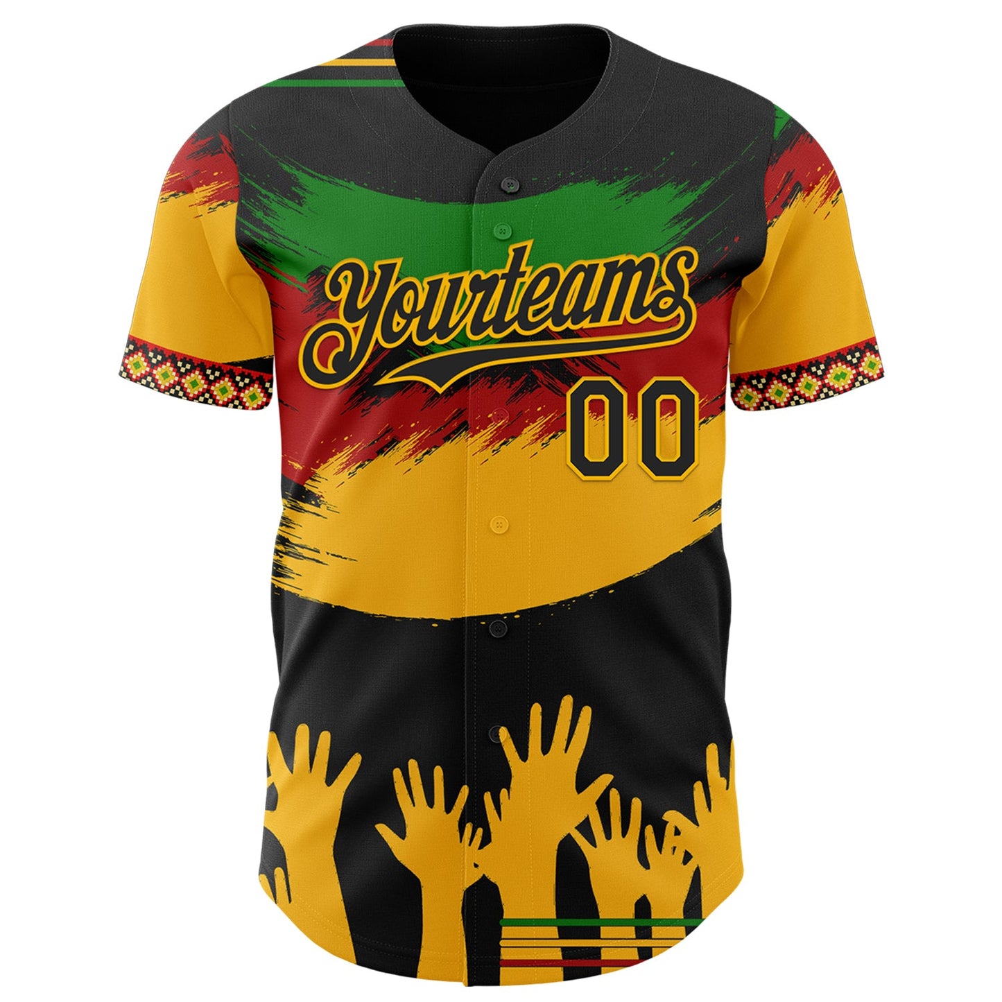 Custom Black Green Red-Gold Black History Month Africa Tribal Authentic Baseball Jersey view 2