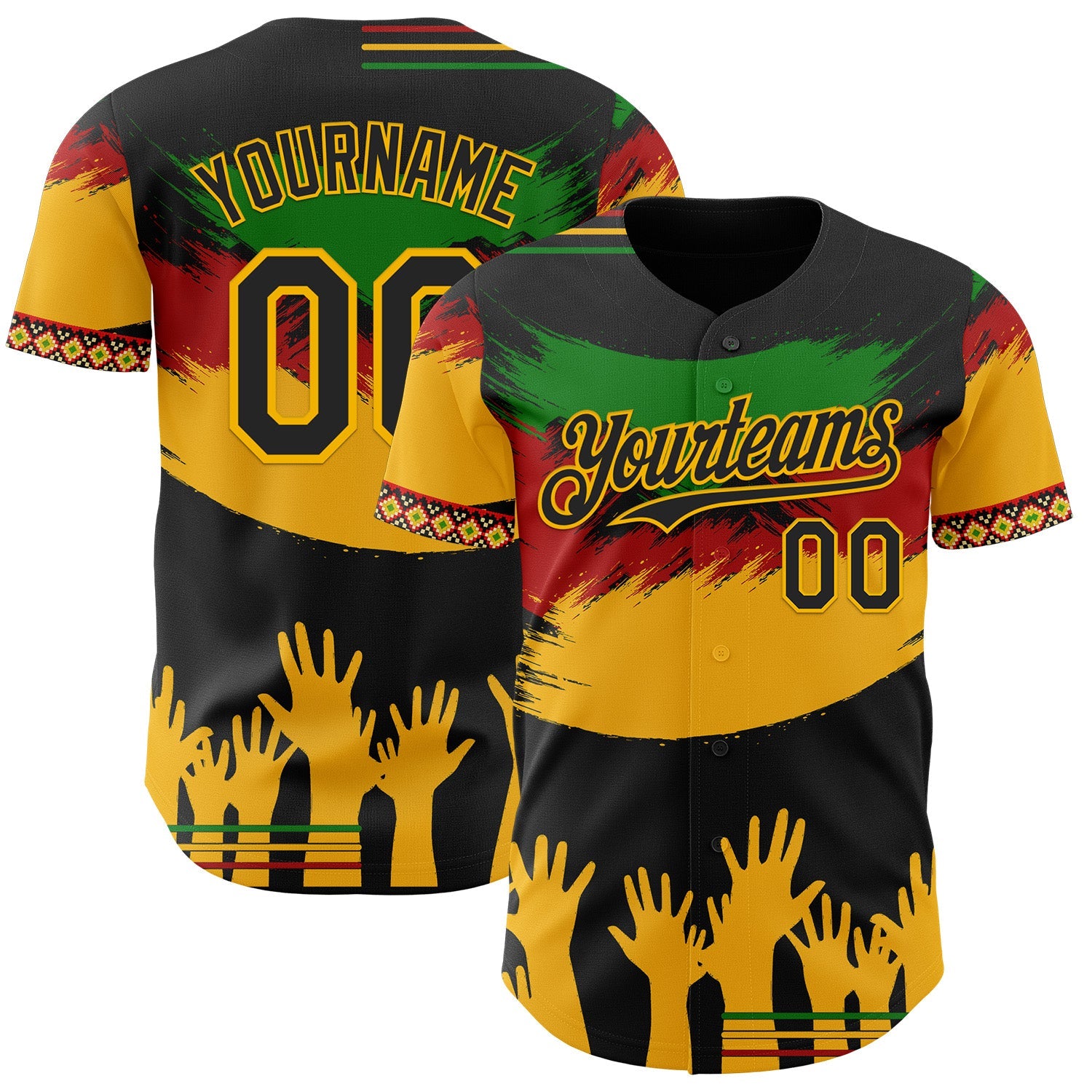 Custom Black Green Red-Gold Black History Month Africa Tribal Authentic Baseball Jersey - Main View