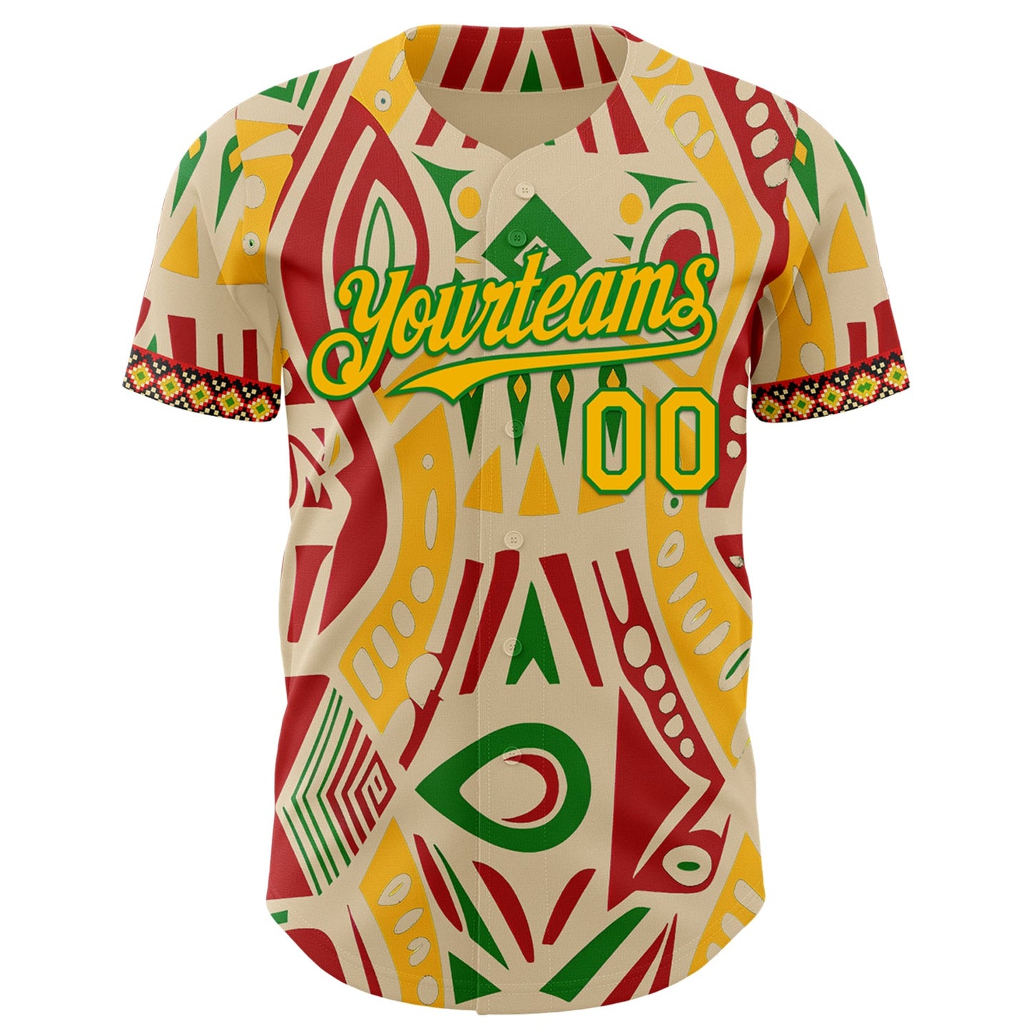 Custom City Cream Gold Red-Grass Green Black History Month Africa Tribal Authentic Baseball Jersey view 2
