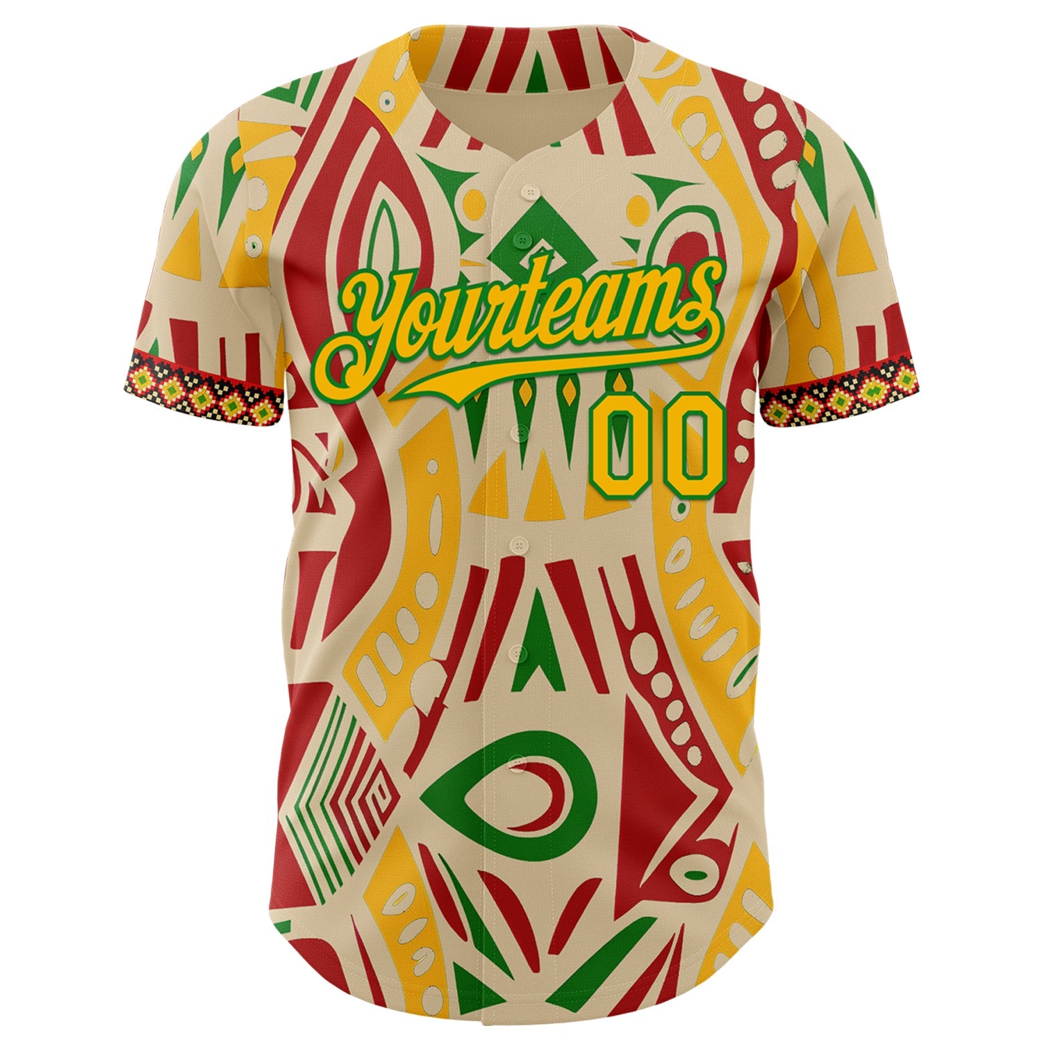 Custom City Cream Gold Red-Grass Green Black History Month Africa Tribal Authentic Baseball Jersey view 2