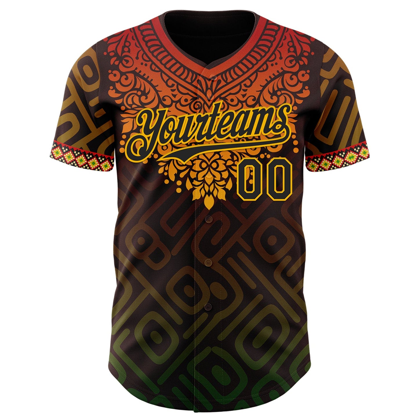 Custom Brown Black Red Gold-Green Black History Month Africa Tribal Authentic Baseball Jersey view 2