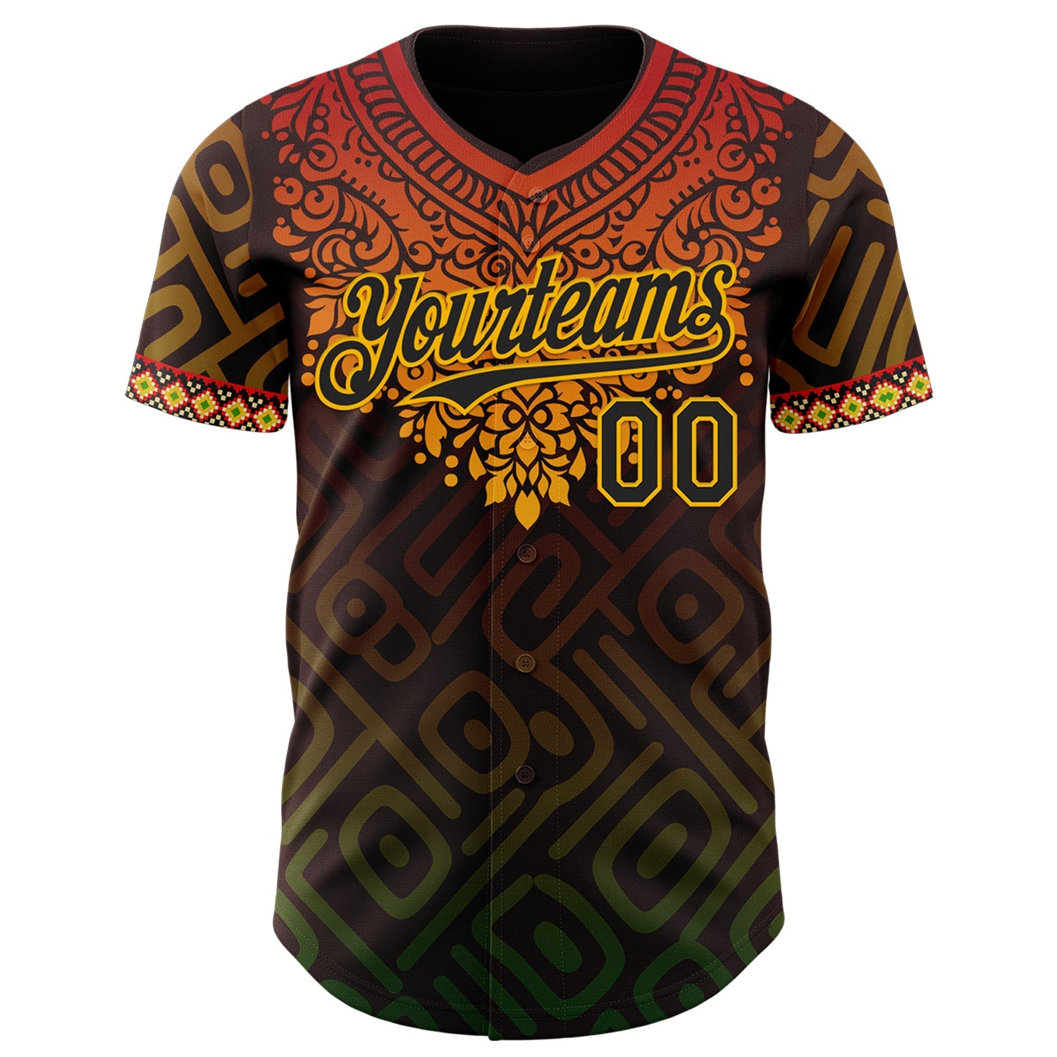 Custom Brown Black Red Gold-Green Black History Month Africa Tribal Authentic Baseball Jersey view 2