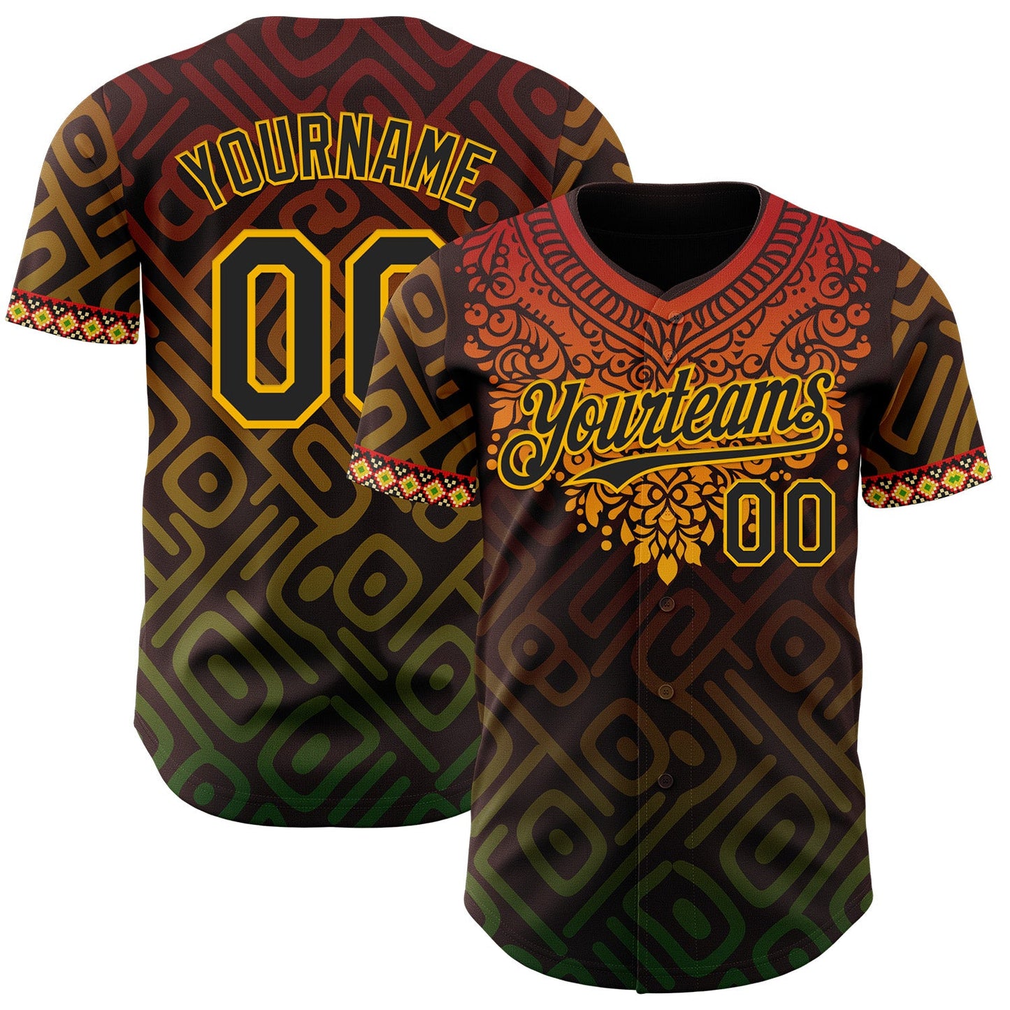 Custom Brown Black Red Gold-Green Black History Month Africa Tribal Authentic Baseball Jersey - Main View