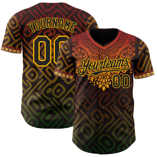 Custom Brown Black Red Gold-Green Black History Month Africa Tribal Authentic Baseball Jersey - Main View