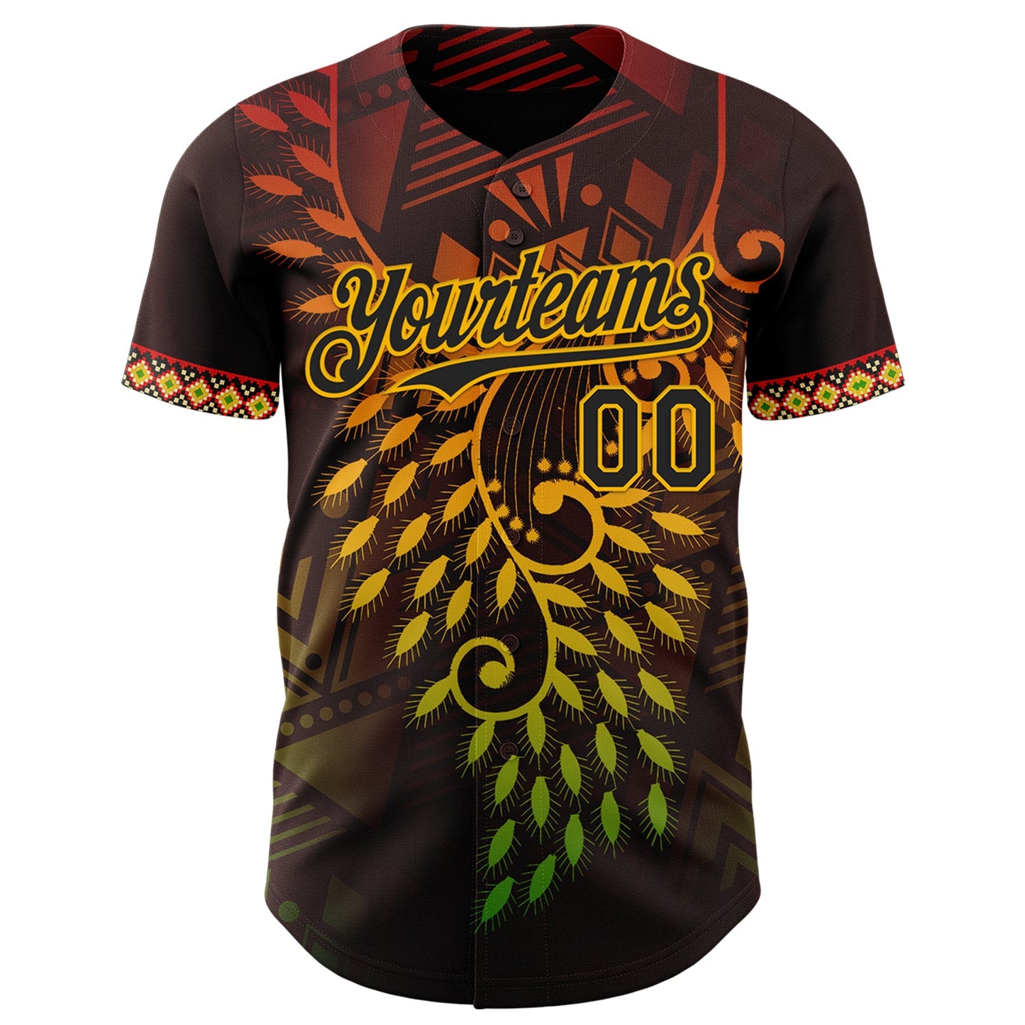 Custom Brown Black Red-Gold Black History Month Africa Tribal Authentic Baseball Jersey view 2