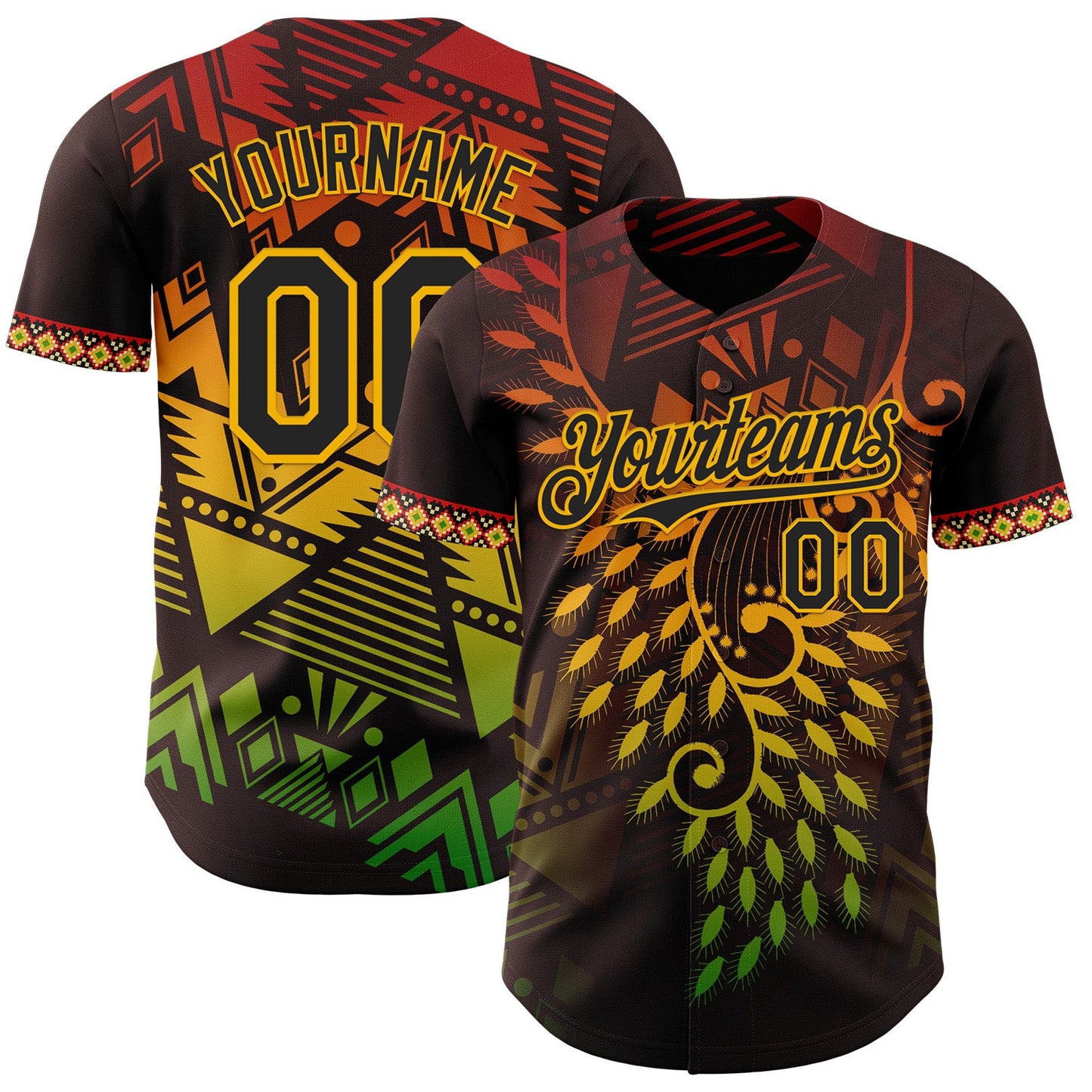 Custom Brown Black Red-Gold Black History Month Africa Tribal Authentic Baseball Jersey - Main View