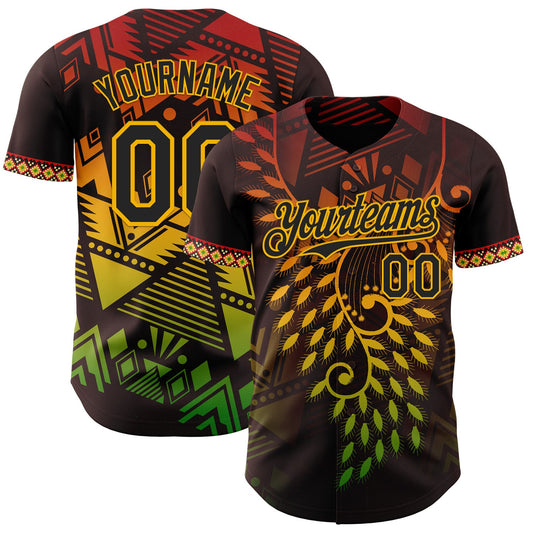 Custom Brown Black Red-Gold Black History Month Africa Tribal Authentic Baseball Jersey - Main View