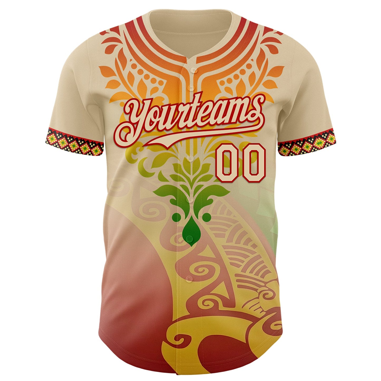 Custom City Cream Red Gold-Green Black History Month Africa Tribal Authentic Baseball Jersey view 2
