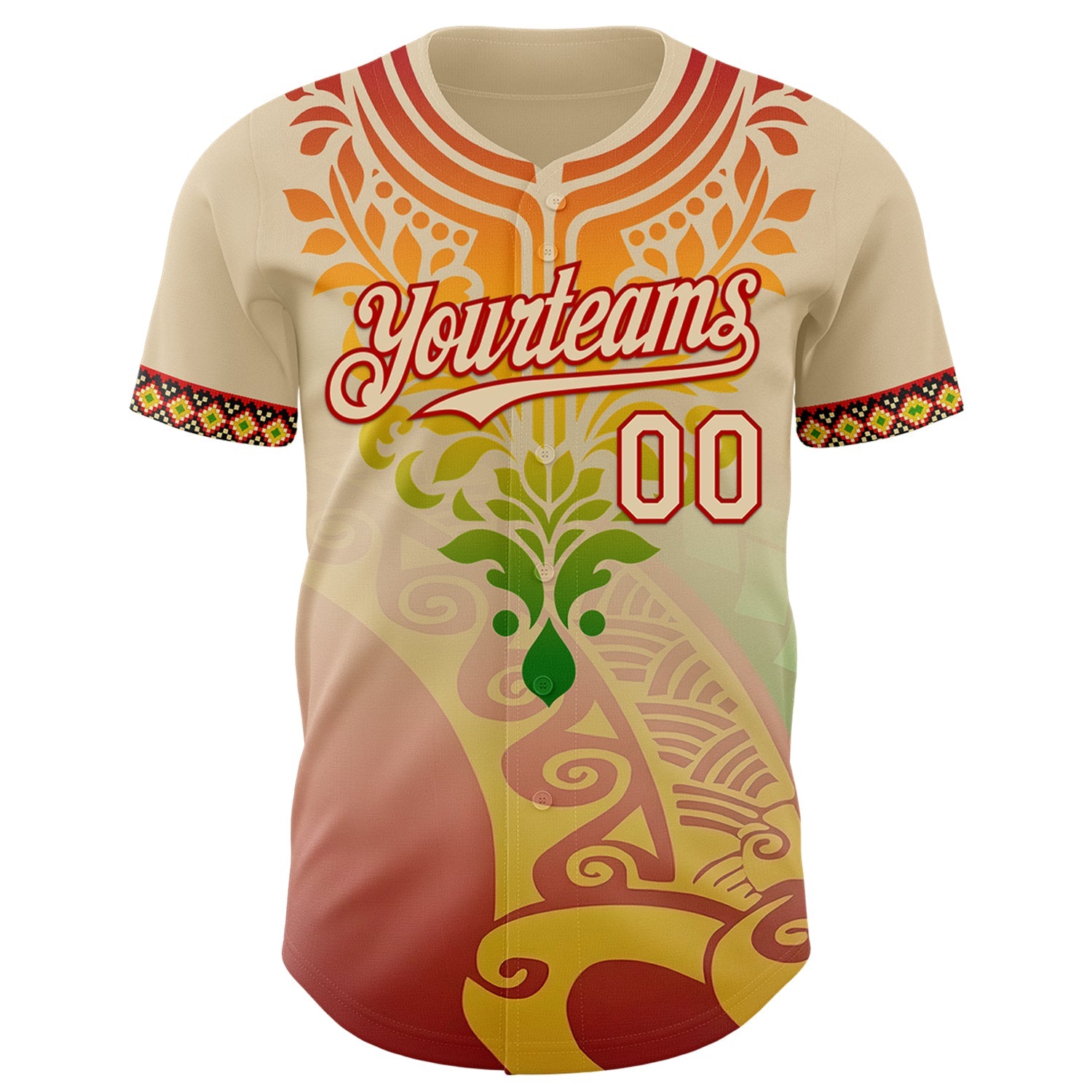 Custom City Cream Red Gold-Green Black History Month Africa Tribal Authentic Baseball Jersey view 2