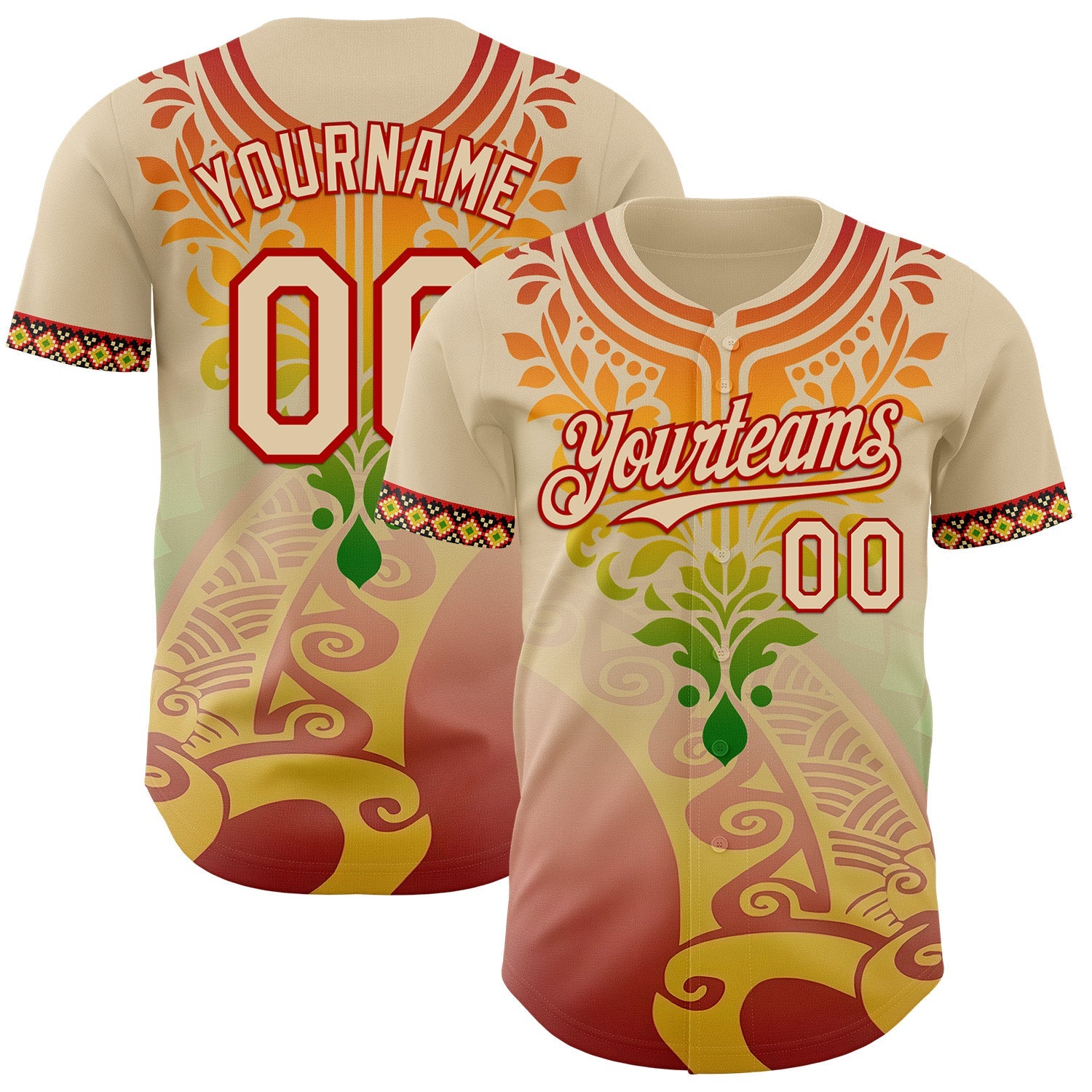 Custom City Cream Red Gold-Green Black History Month Africa Tribal Authentic Baseball Jersey - Main View