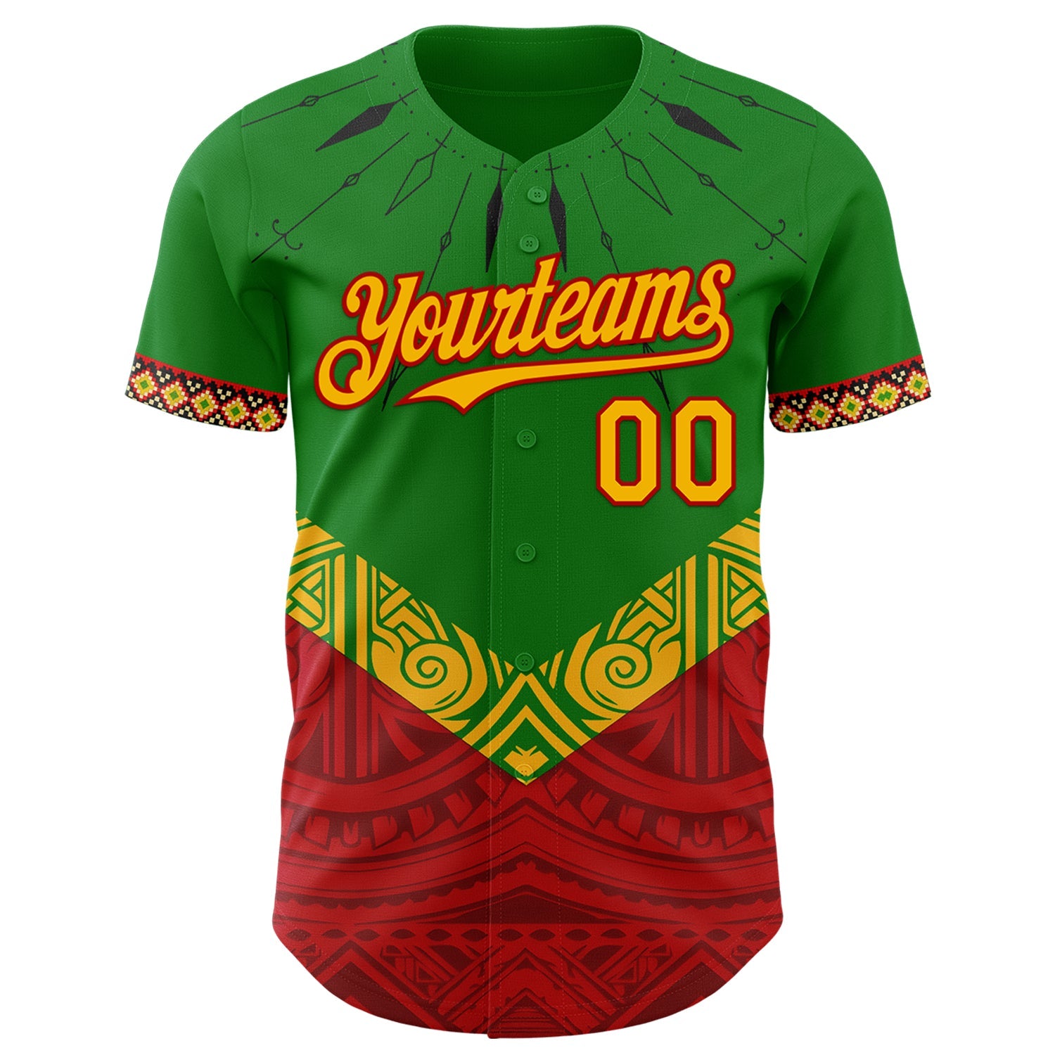 Custom Grass Green Gold Red-Black Black History Month Africa Tribal Authentic Baseball Jersey view 2