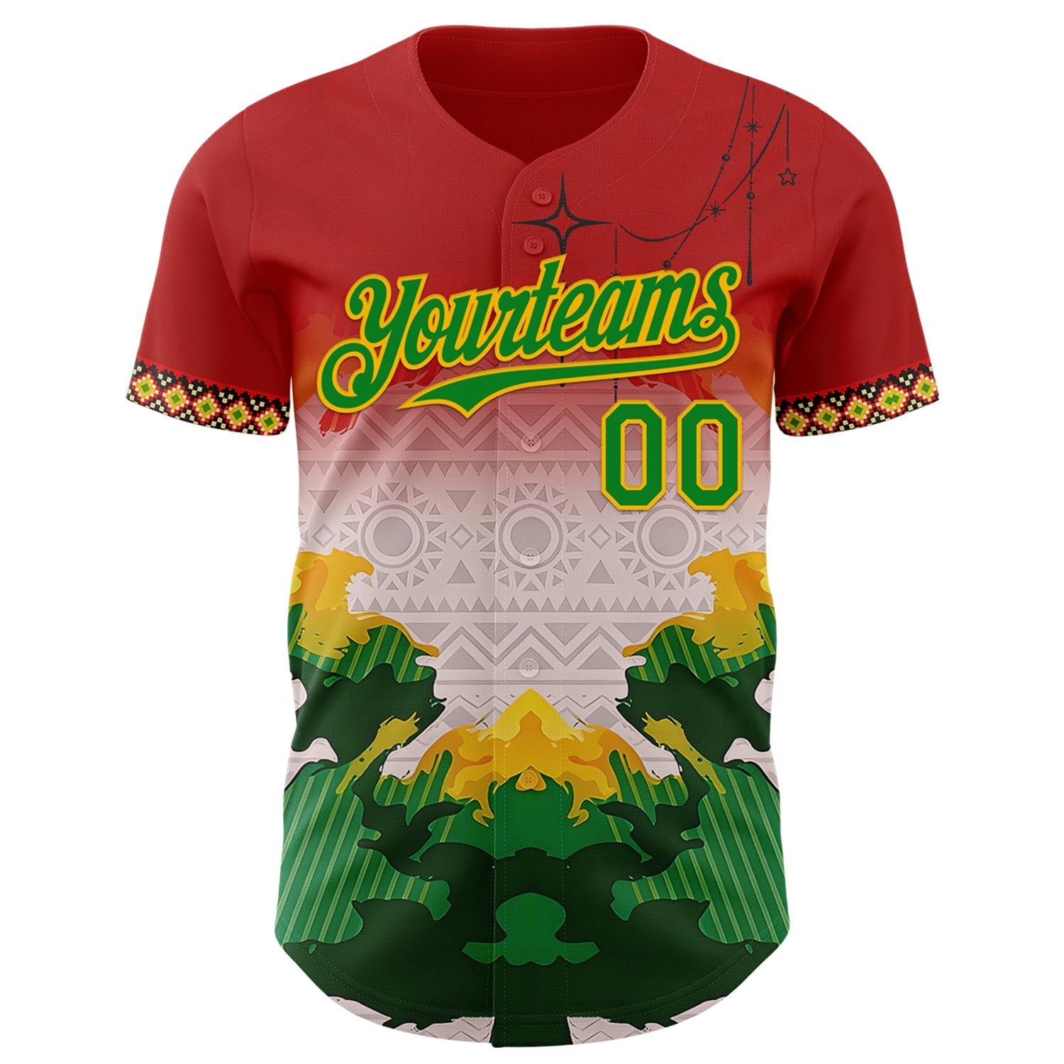 Custom Red Grass Green Gold-Black Black History Month Africa Tribal Authentic Baseball Jersey view 2