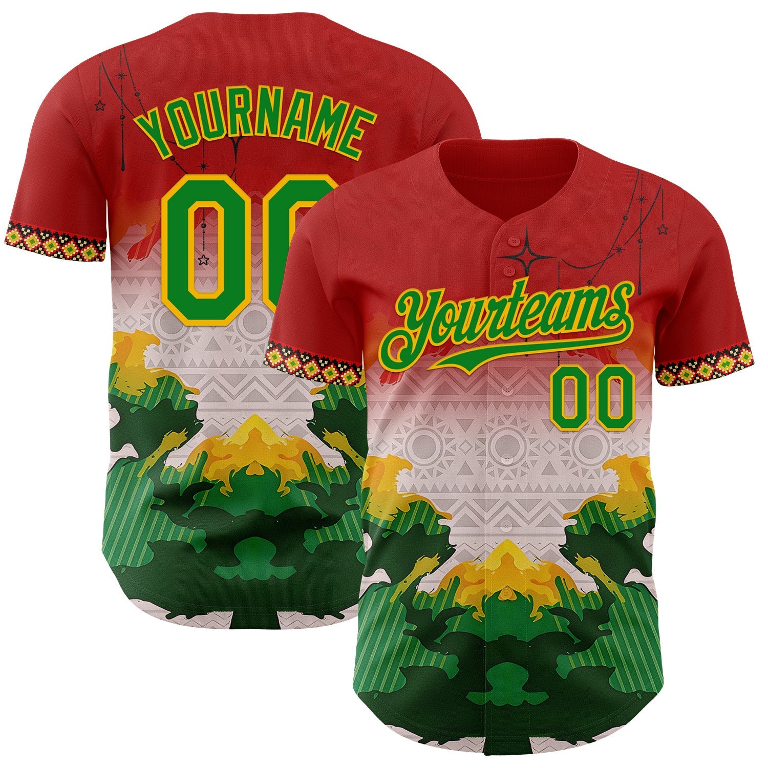 Custom Red Grass Green Gold-Black Black History Month Africa Tribal Authentic Baseball Jersey - Main View