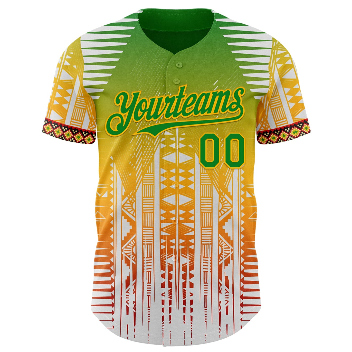 Custom White Grass Green Gold Red-Black Black History Month Africa Tribal Authentic Baseball Jersey view 2
