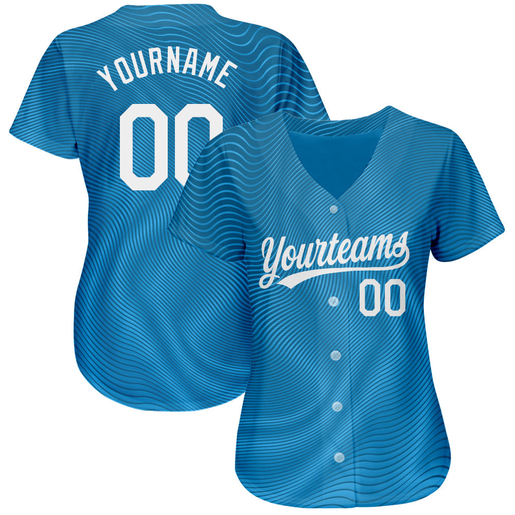 Custom Light Blue White 3D Pattern Design Authentic Baseball Jersey view 2