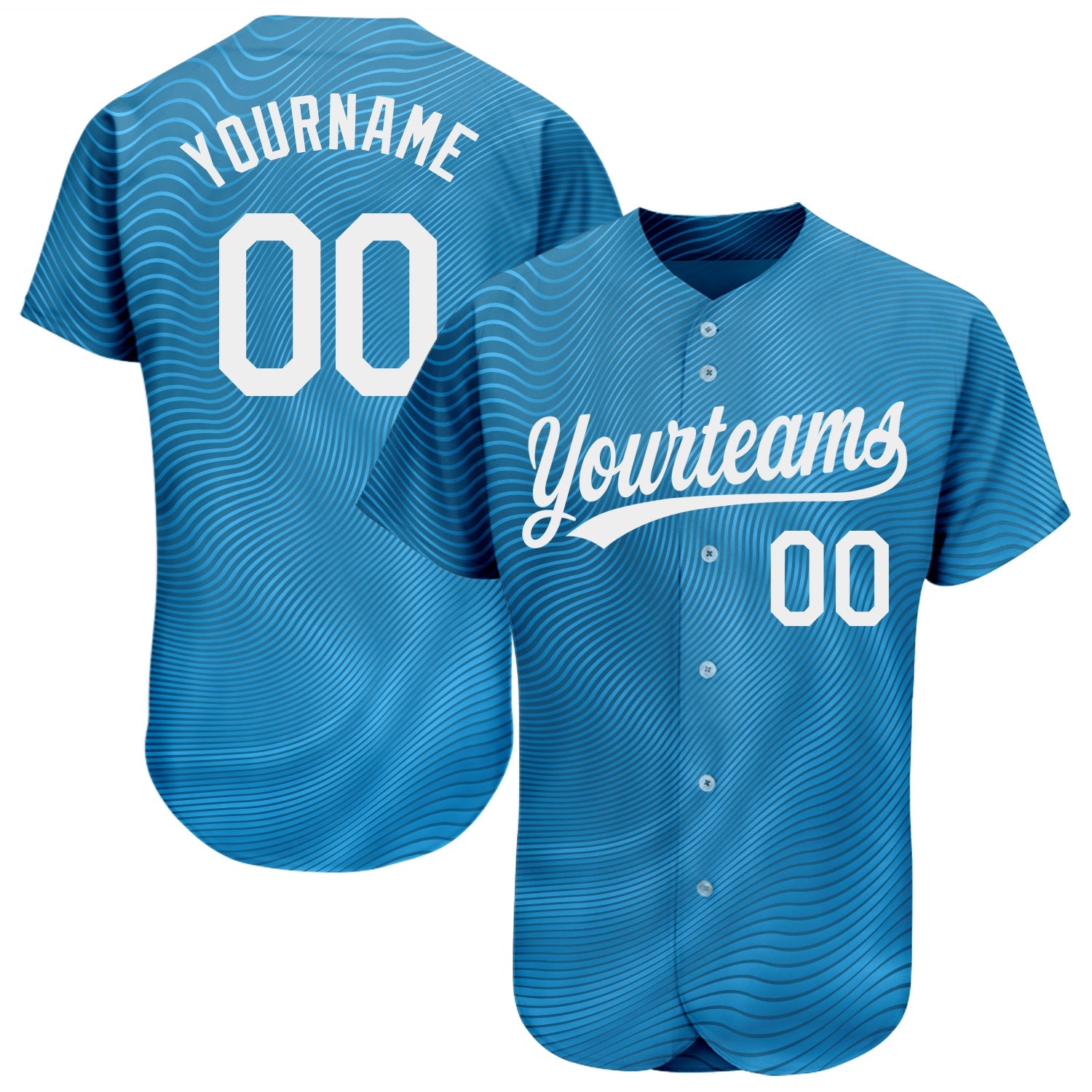 Custom Light Blue White 3D Pattern Design Authentic Baseball Jersey - Main View
