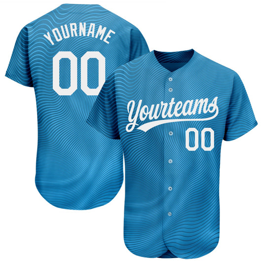 Custom Light Blue White 3D Pattern Design Authentic Baseball Jersey - Main View
