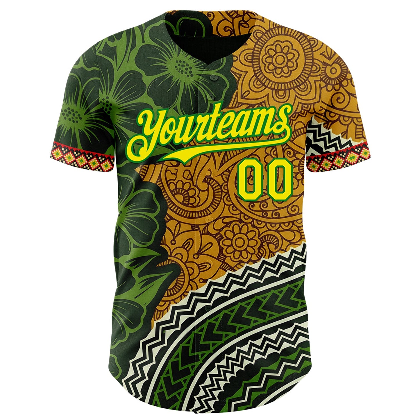 Custom Old Gold Light Yellow Grass Green Black-Red Black History Month Africa Tribal Authentic Baseball Jersey view 2