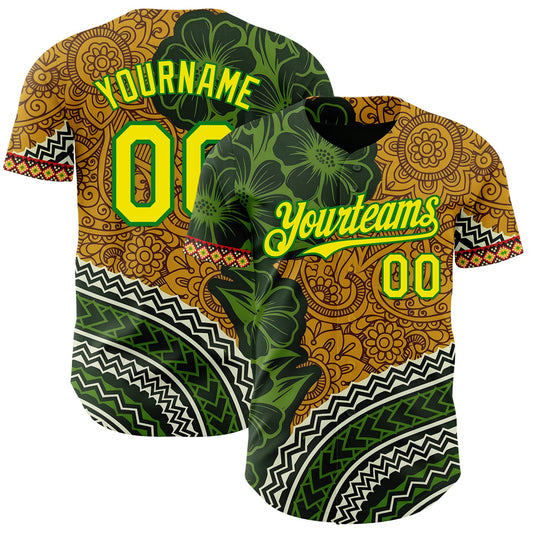 Custom Old Gold Light Yellow Grass Green Black-Red Black History Month Africa Tribal Authentic Baseball Jersey - Main View