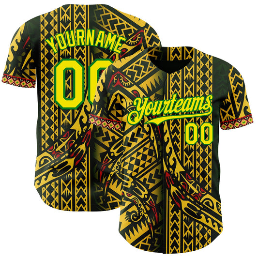 Custom Black Light Yellow Gold Grass Green-Red Black History Month Africa Tribal Authentic Baseball Jersey - Main View