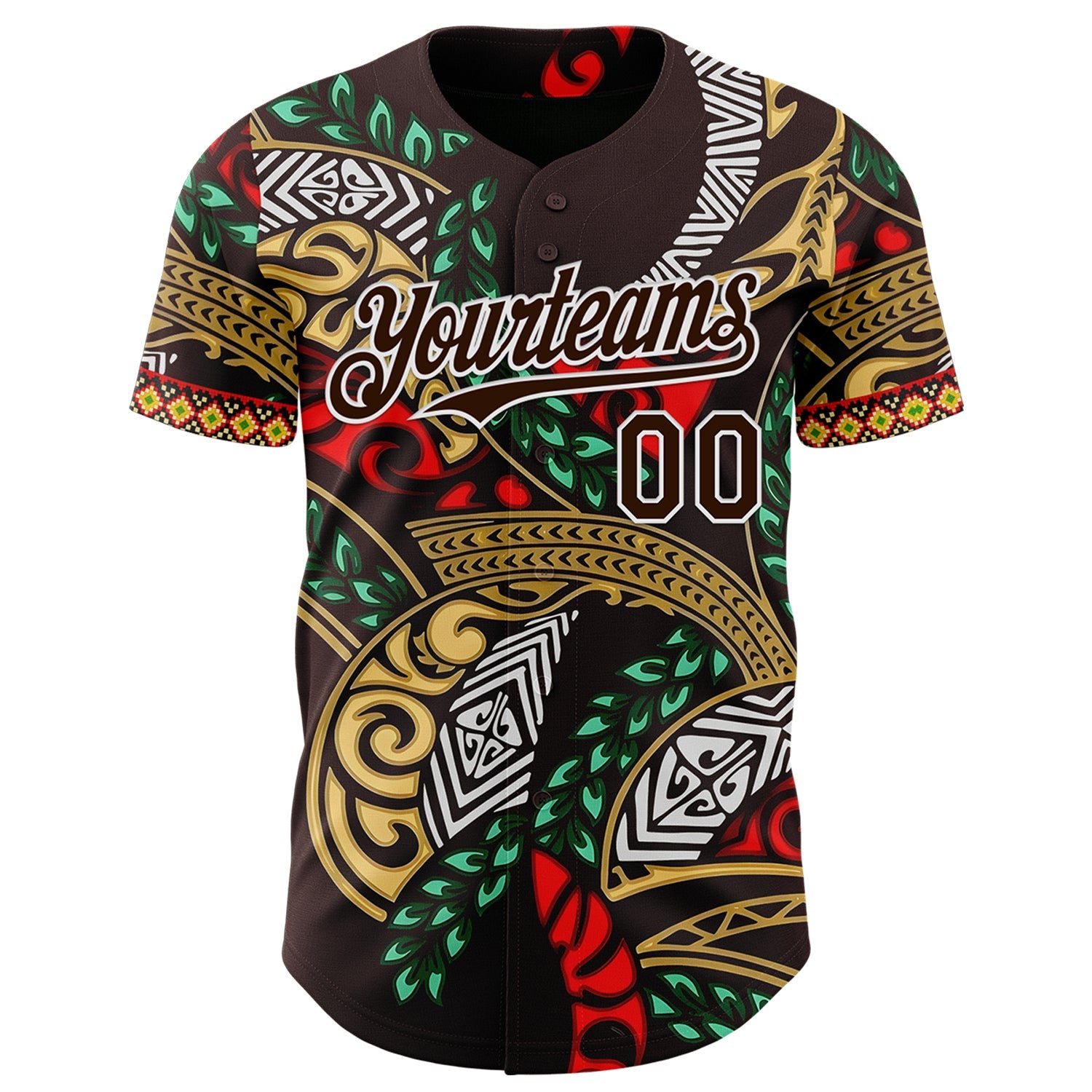 Custom Brown Green Red Yellow-White Black History Month Africa Tribal Authentic Baseball Jersey view 2