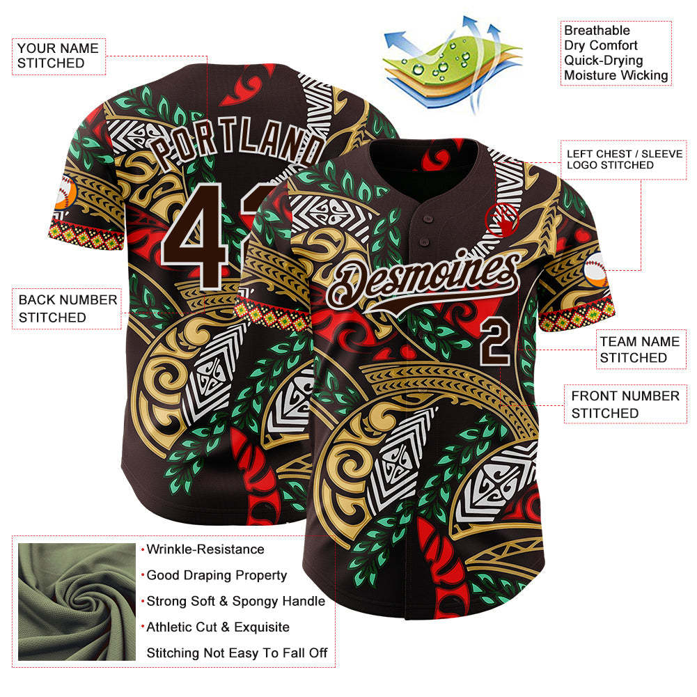 Custom Brown Green Red Yellow-White Black History Month Africa Tribal Authentic Baseball Jersey view 3