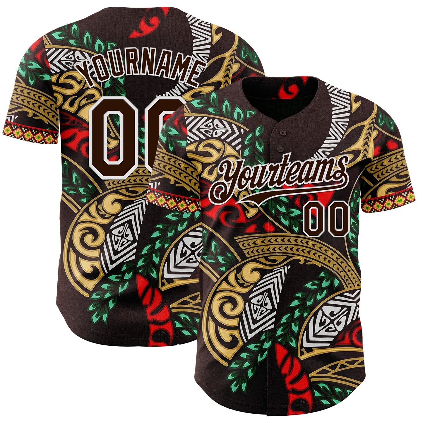 Custom Brown Green Red Yellow-White Black History Month Africa Tribal Authentic Baseball Jersey - Main View