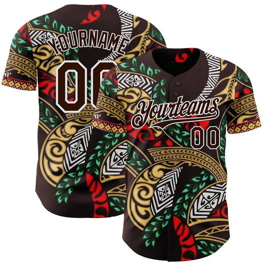 Custom Brown Green Red Yellow-White Black History Month Africa Tribal Authentic Baseball Jersey - Main View
