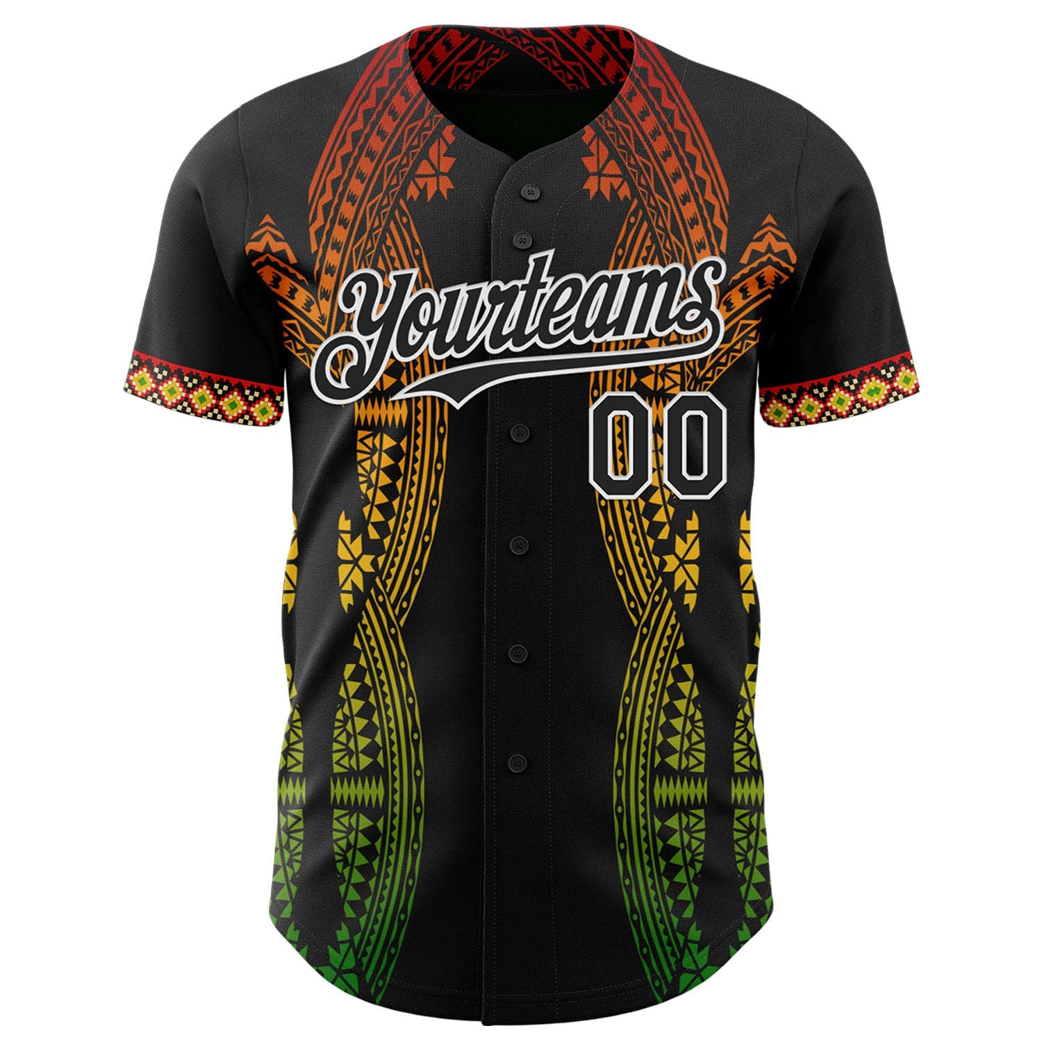 Custom Black Red Yellow Green-White Black History Month Africa Tribal Authentic Baseball Jersey view 2