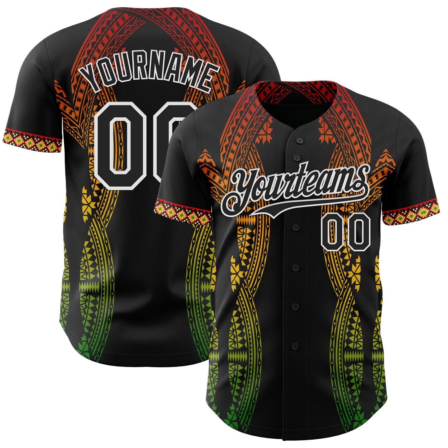 Custom Black Red Yellow Green-White Black History Month Africa Tribal Authentic Baseball Jersey - Main View