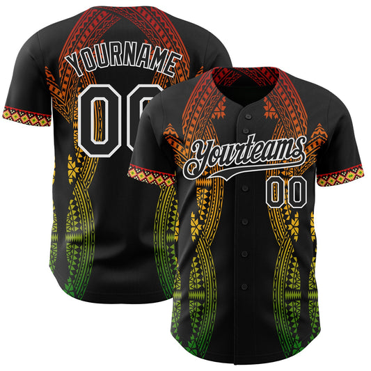Custom Black Red Yellow Green-White Black History Month Africa Tribal Authentic Baseball Jersey - Main View