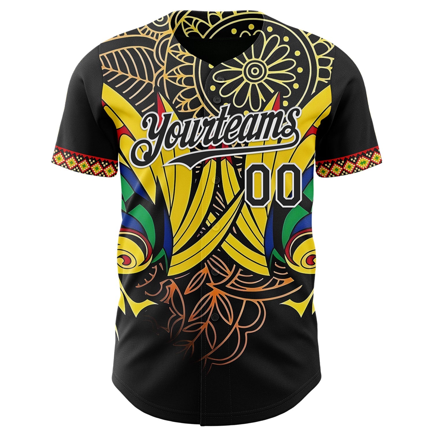 Custom Black Yellow Red Green-White Black History Month Africa Tribal Authentic Baseball Jersey view 2