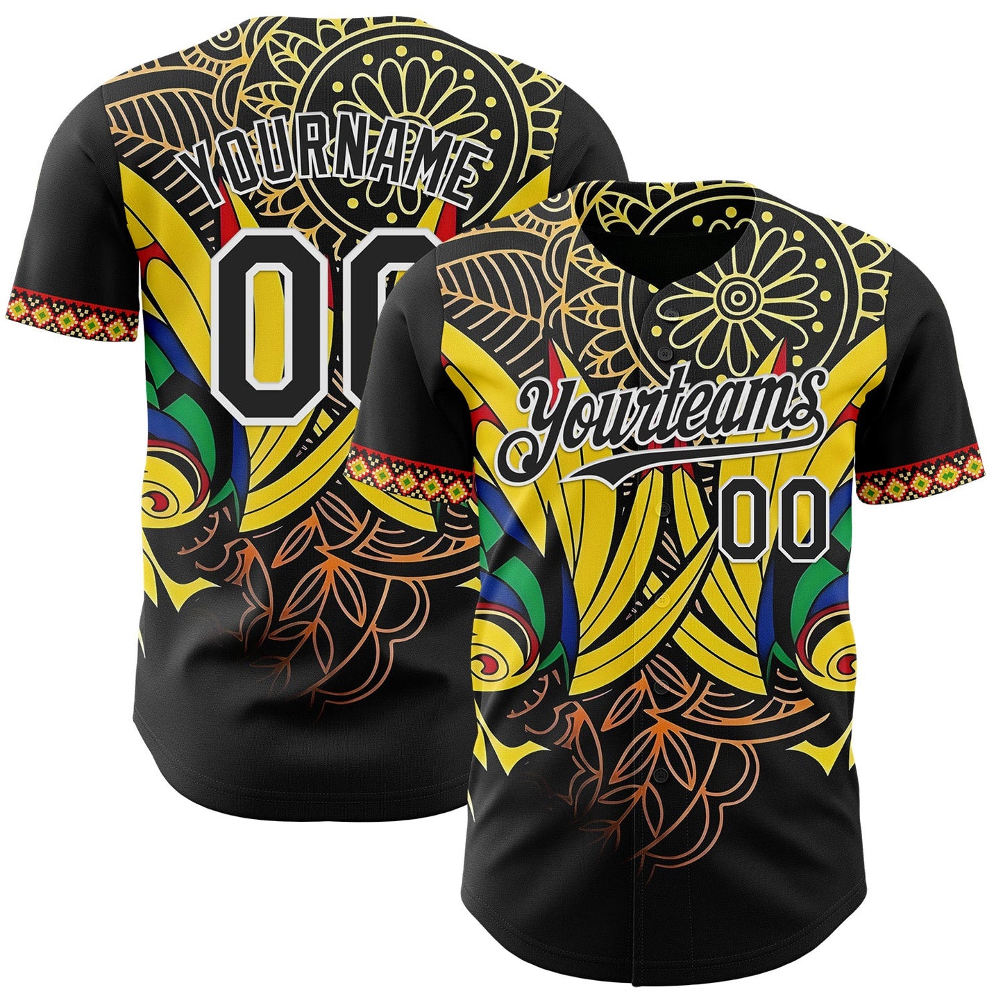Custom Black Yellow Red Green-White Black History Month Africa Tribal Authentic Baseball Jersey - Main View