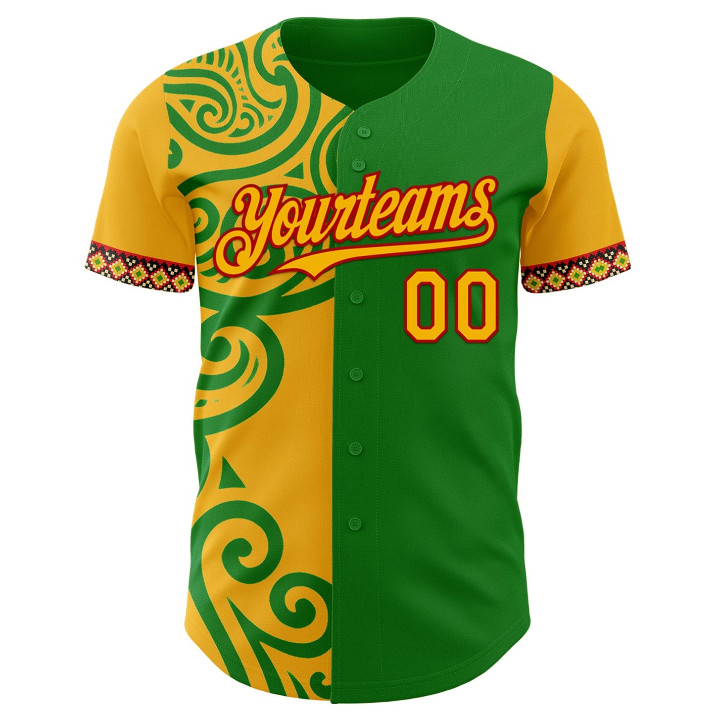 Custom Grass Green Gold Red-Black Black History Month Africa Tribal Authentic Baseball Jersey view 2